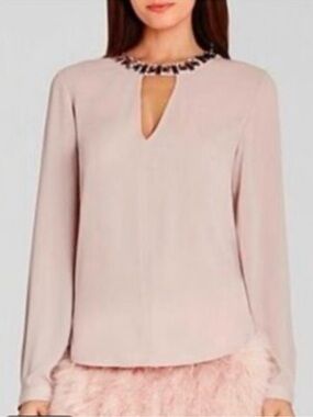 BCBG NEW BCBG MAX AZRIA MAUVE ROSE FRANCES EMBELLISHED-NECK TOP